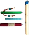 Natural Wood Multi-Branch 35 cm Height (Bird Perch Stand L 20 cm, Natural Hemp Perch L 20 cm, Parrot Stand Paw Grinding Stick L15 cm) for Cockatiels, Conures, Parakeets, Lovebirds & Finches