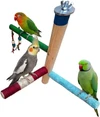 Natural Wood Multi-Branch 35 cm Height (Bird Perch Stand L 20 cm, Natural Hemp Perch L 20 cm, Parrot Stand Paw Grinding Stick L15 cm) for Cockatiels, Conures, Parakeets, Lovebirds & Finches