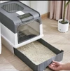 Large Capacity Enclosed Cat Litter Box with Push Pull Drawer Design & Shovel (Grey)