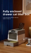 Large Capacity Enclosed Cat Litter Box with Push Pull Drawer Design & Shovel (Grey)