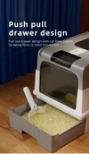 Large Capacity Enclosed Cat Litter Box with Push Pull Drawer Design & Shovel (Grey)