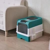 Large Capacity Enclosed Cat Litter Box with Push Pull Drawer Design & Shovel (Grey)