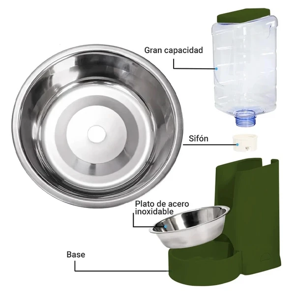 Large Capacity Plastic Automatic Pet Water Dispenser with Stainless Bowl for Dogs & Cats