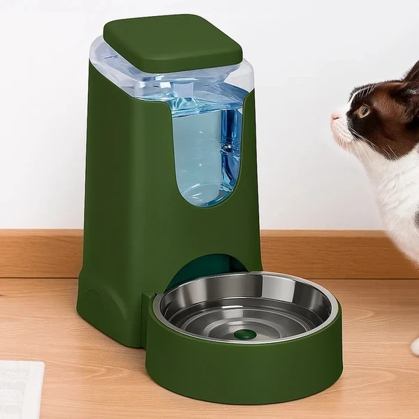 Large Capacity Plastic Automatic Pet Water Dispenser with Stainless Bowl for Dogs & Cats