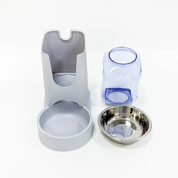 Large Capacity Plastic Automatic Pet Food Dispenser with Stainless Bowl for Dogs & Cats