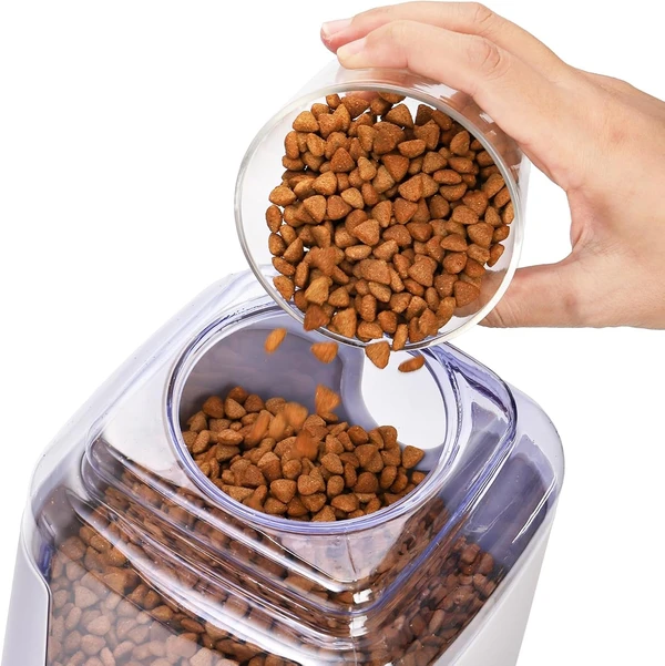 Large Capacity Plastic Automatic Pet Food Dispenser with Stainless Bowl for Dogs & Cats