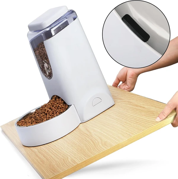Large Capacity Plastic Automatic Pet Food Dispenser with Stainless Bowl for Dogs & Cats