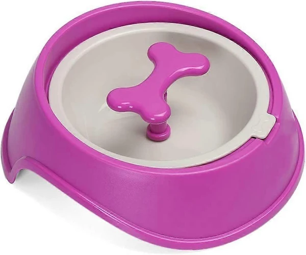 Interactive Slow Feeding Dog Bowl with Bone Shape Rotating Hinder