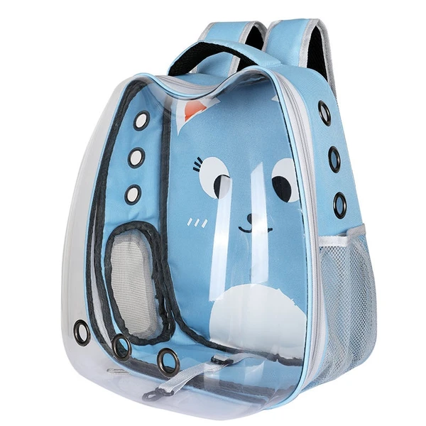 Transparent Pet Backpack Adorned with Playful Cartoon Design – Large Capacity Breathable Double Shoulder Bag Outdoor Travel for Cats & Small Dogs