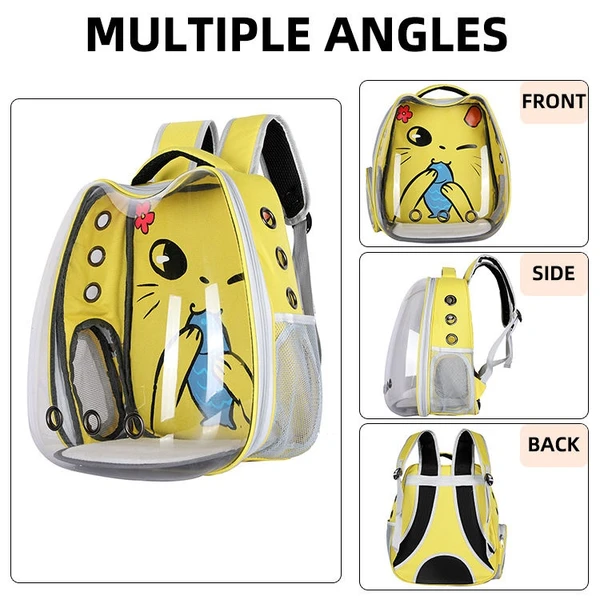 Transparent Pet Backpack Adorned with Playful Cartoon Design – Large Capacity Breathable Double Shoulder Bag Outdoor Travel for Cats & Small Dogs