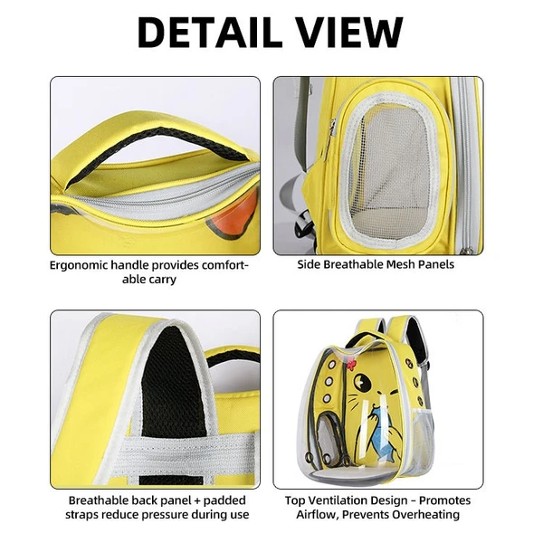 Transparent Pet Backpack Adorned with Playful Cartoon Design – Large Capacity Breathable Double Shoulder Bag Outdoor Travel for Cats & Small Dogs