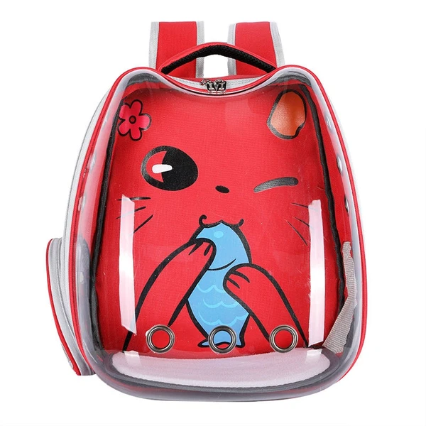 Transparent Pet Backpack Adorned with Playful Cartoon Design – Large Capacity Breathable Double Shoulder Bag Outdoor Travel for Cats & Small Dogs
