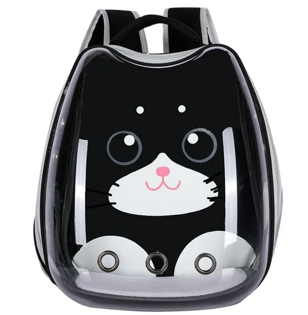 Transparent Pet Backpack Adorned with Playful Cartoon Design – Large Capacity Breathable Double Shoulder Bag Outdoor Travel for Cats & Small Dogs