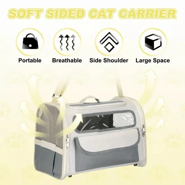 Breathable Pet Carrier Bag with Adjustable Shoulder Strap, Comfortable Handle and Anti-Slip Pads for Cats & Small Dogs
