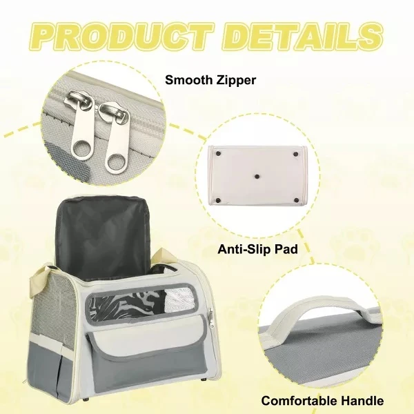 Breathable Pet Carrier Bag with Adjustable Shoulder Strap, Comfortable Handle and Anti-Slip Pads for Cats & Small Dogs