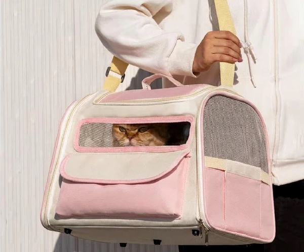 Breathable Pet Carrier Bag with Adjustable Shoulder Strap, Comfortable Handle and Anti-Slip Pads for Cats & Small Dogs