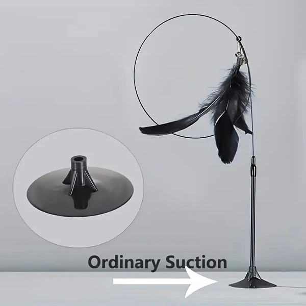 Interactive Cat Teaser Toy – Retractable Wire Wand with Suction Cup Base, Colorful Feather & Bell
