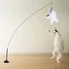Interactive Cat Teaser Toy – Retractable Wire Wand with Suction Cup Base, Colorful Feather & Bell