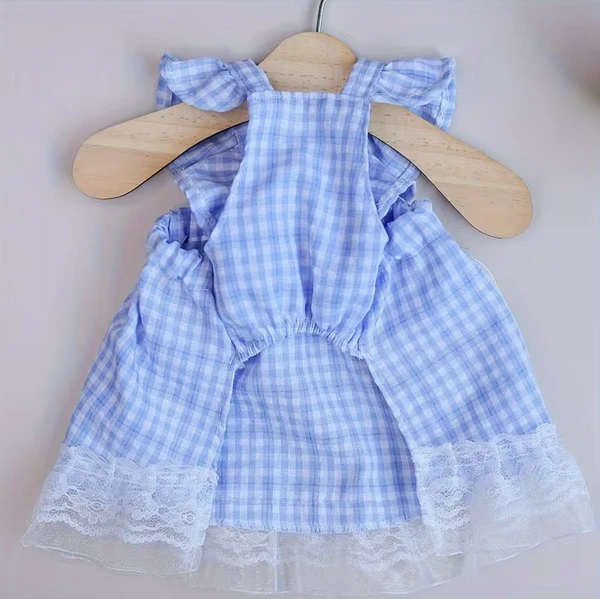 Blue Plaid Princess Dog Dress with Lace & Bow – Elegant Outfit for Small Dogs (Size: Medium)