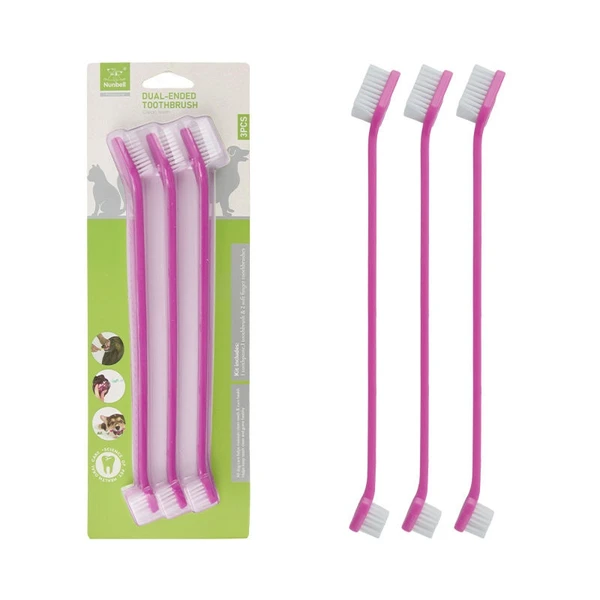 Nunbell 3Pc Dual-Ended Pet Dental Cleaning Toothbrush for Dogs 