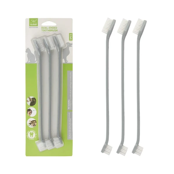 Nunbell 3Pc Dual-Ended Pet Dental Cleaning Toothbrush for Dogs 