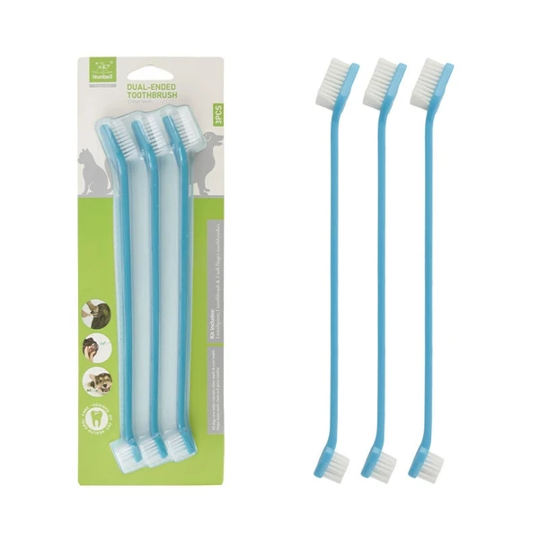 Nunbell 3Pc Dual-Ended Pet Dental Cleaning Toothbrush for Dogs