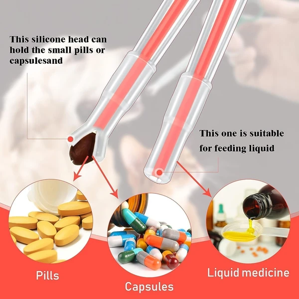 Pet Feeding Kit with Double Interchangeable Soft Silicone Heads Suitable for Feeding Pills, Capsules and Liquid Medicine for Dogs & Cats