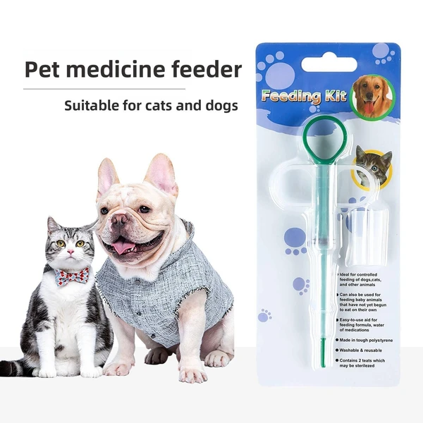 Pet Feeding Kit with Double Interchangeable Soft Silicone Heads Suitable for Feeding Pills, Capsules and Liquid Medicine for Dogs & Cats