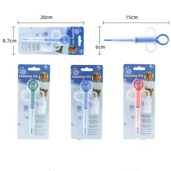 Pet Feeding Kit with Double Interchangeable Soft Silicone Heads Suitable for Feeding Pills, Capsules and Liquid Medicine for Dogs & Cats