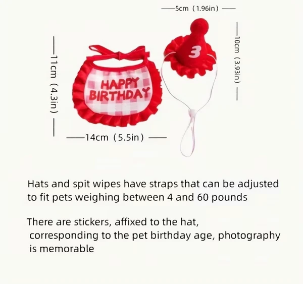 Pet Birthday Bib & Party Hat Set with Interchangeable Number Stickers – Adjustable Birthday Outfit for Small Dogs & Cats