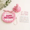 Pet Birthday Bib & Party Hat Set with Interchangeable Number Stickers – Adjustable Birthday Outfit for Small Dogs & Cats