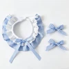 3-Piece Adjustable Pet Ruffle Collar & Bow Hair Clip Set – Cute Plaid Neck Collar for Dogs & Cats, Stylish Accessories for Puppies, Kittens & Small Pets