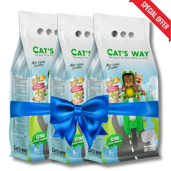 3 X Cat’s Way White Bentonite Clumping Cat Litter Aloe Vera Scented 5L