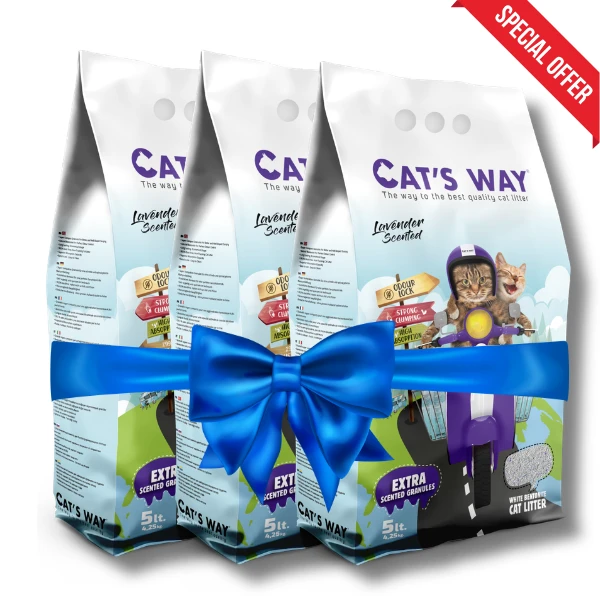 3 X Cat’s Way White Bentonite Clumping Cat Litter Lavender Scented 5L