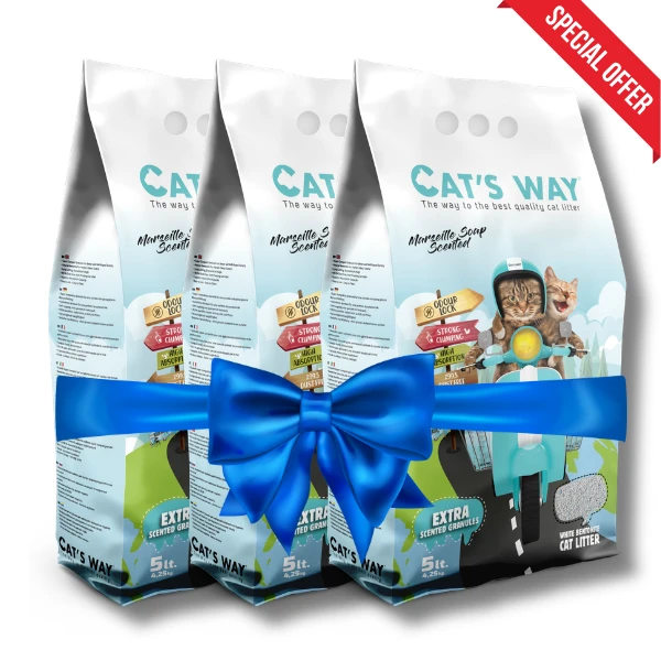 3 X Cat’s Way White Bentonite Clumping Cat Litter Marseille Soap Scented 5L