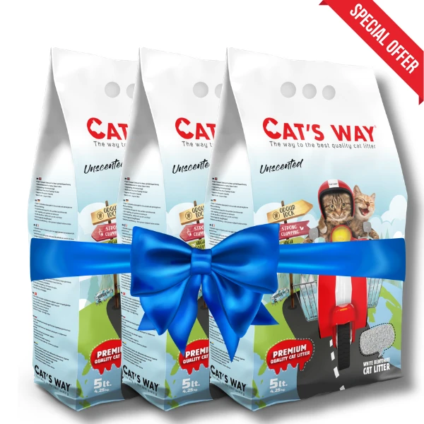 3 X Cat’s Way White Bentonite Clumping Cat Litter Unscented 5L