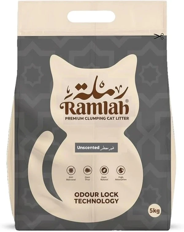 Ramlah Premium Clumping Cat Litter Unscented – Activated Carbon Odour-Lock, Low Dust & Strong Clumping