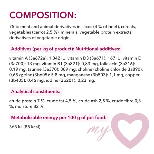My Love Adult Cat Wet Food with Beef & Carrot in Jelly Pouch 85g
