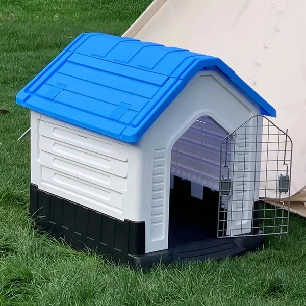 Breathable Detachable Outdoor Plastic Dog House with Elevated Floor & Metal Door for Small Dogs (70x58x66h) - Red