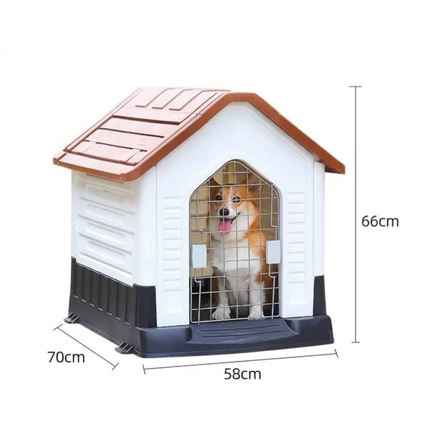 Breathable Detachable Outdoor Plastic Dog House with Elevated Floor & Metal Door for Small Dogs (70x58x66h) - Red