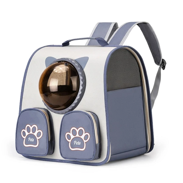 Breathable Pet Travel Backpack Bag with Bubble Window and Storage Pockets with Cute Paw Print for Cats & Small Dogs