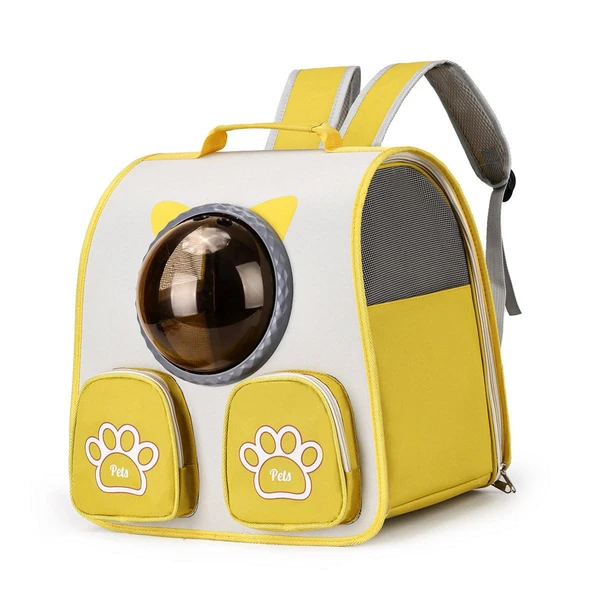 Breathable Pet Travel Backpack Bag with Bubble Window and Storage Pockets with Cute Paw Print for Cats & Small Dogs