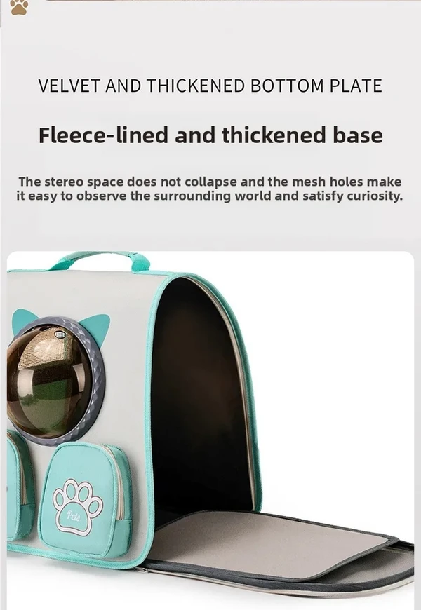 Breathable Pet Travel Backpack Bag with Bubble Window and Storage Pockets with Cute Paw Print for Cats & Small Dogs