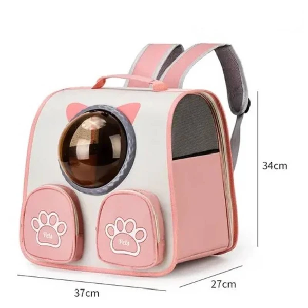 Breathable Pet Travel Backpack Bag with Bubble Window and Storage Pockets with Cute Paw Print for Cats & Small Dogs