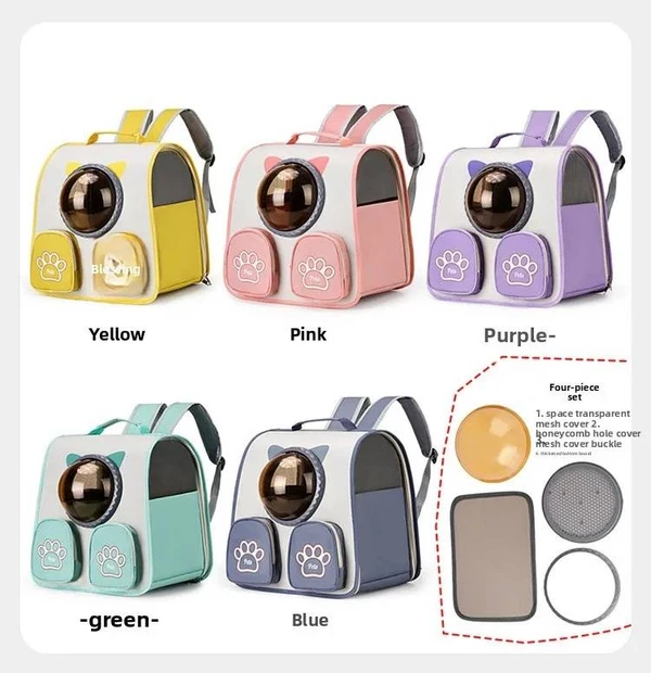 Breathable Pet Travel Backpack Bag with Bubble Window and Storage Pockets with Cute Paw Print for Cats & Small Dogs