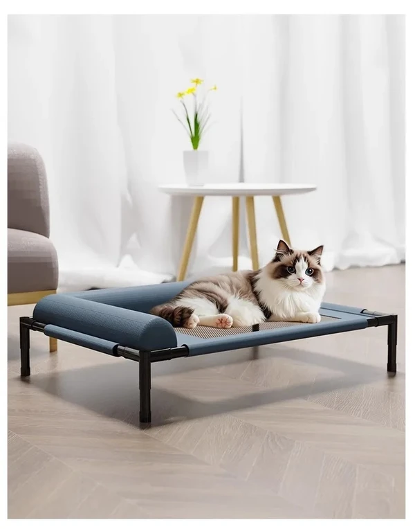 Comfortable Elevated Detachable Pet Bed with Bolster Headrest, Metal Frame & Breathable Mesh (65*45*17cm)