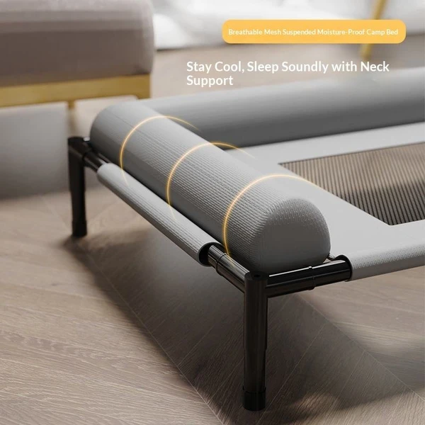Comfortable Elevated Detachable Pet Bed with Bolster Headrest, Metal Frame & Breathable Mesh (65*45*17cm)