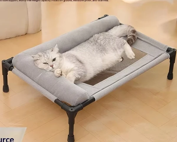 Comfortable Elevated Detachable Pet Bed with Bolster Headrest, Metal Frame & Breathable Mesh (65*45*17cm)