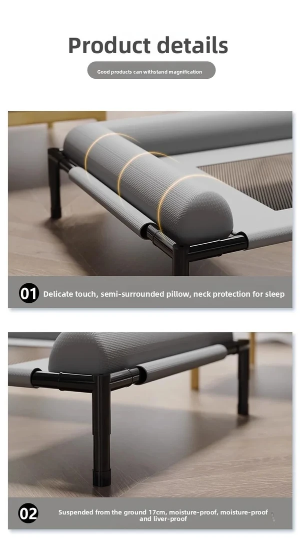 Comfortable Elevated Detachable Pet Bed with Bolster Headrest, Metal Frame & Breathable Mesh (65*45*17cm)