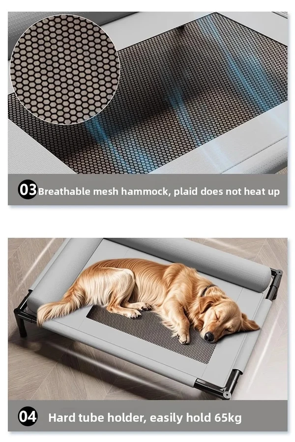 Comfortable Elevated Detachable Pet Bed with Bolster Headrest, Metal Frame & Breathable Mesh (65*45*17cm)